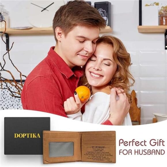 Minimalist Brown Leather RFID Protected Bi-Fold Wallet for Men, Husbands - Picture 2 of 7